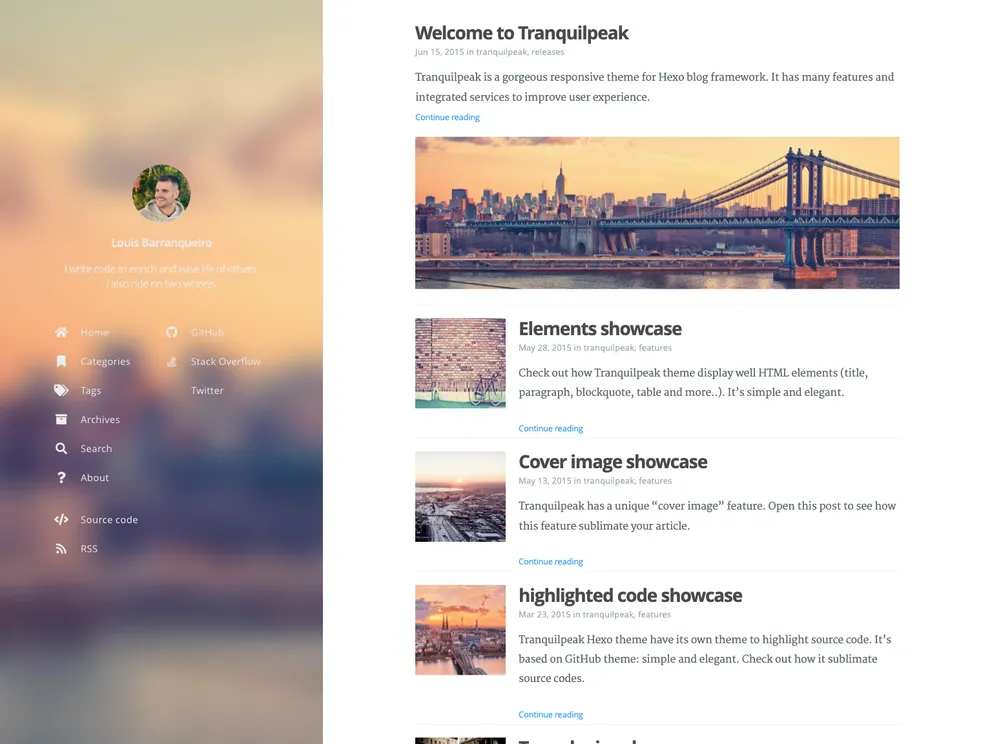 Hexo Theme Tranquilpeak screenshot